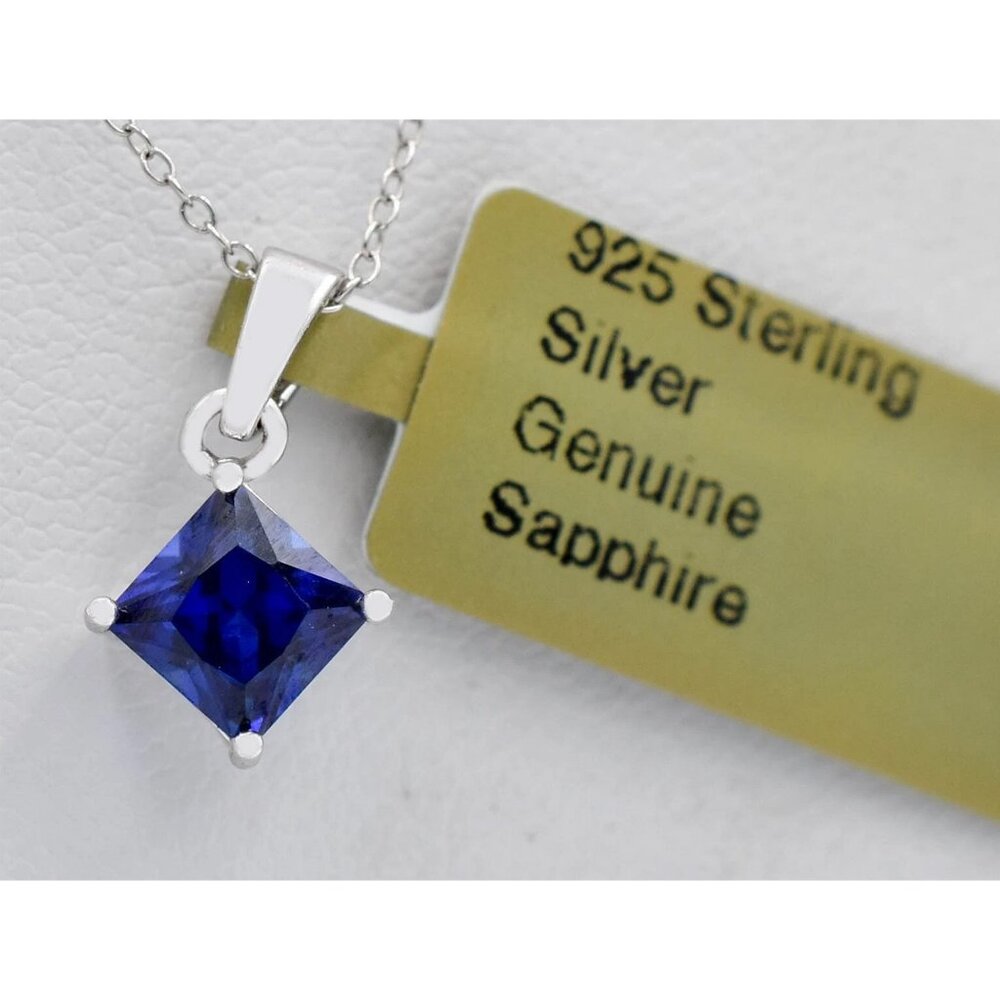Genuine 0.85 Cts Blue Sapphire Pendant Necklace .925 Sterling Silver